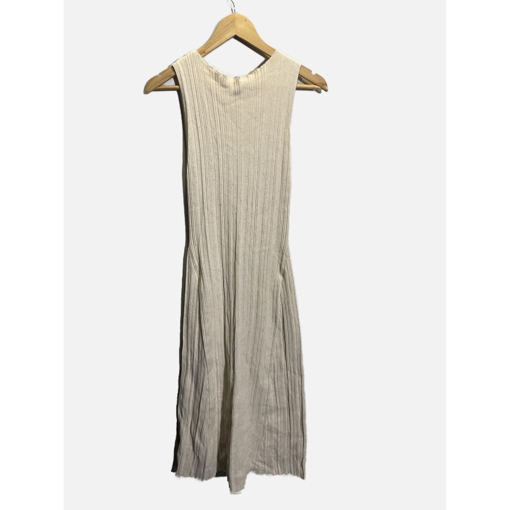A New Day Ribbed Knit Midi Dress Womens Medium Oatmeal Sleeveless Casual Chic